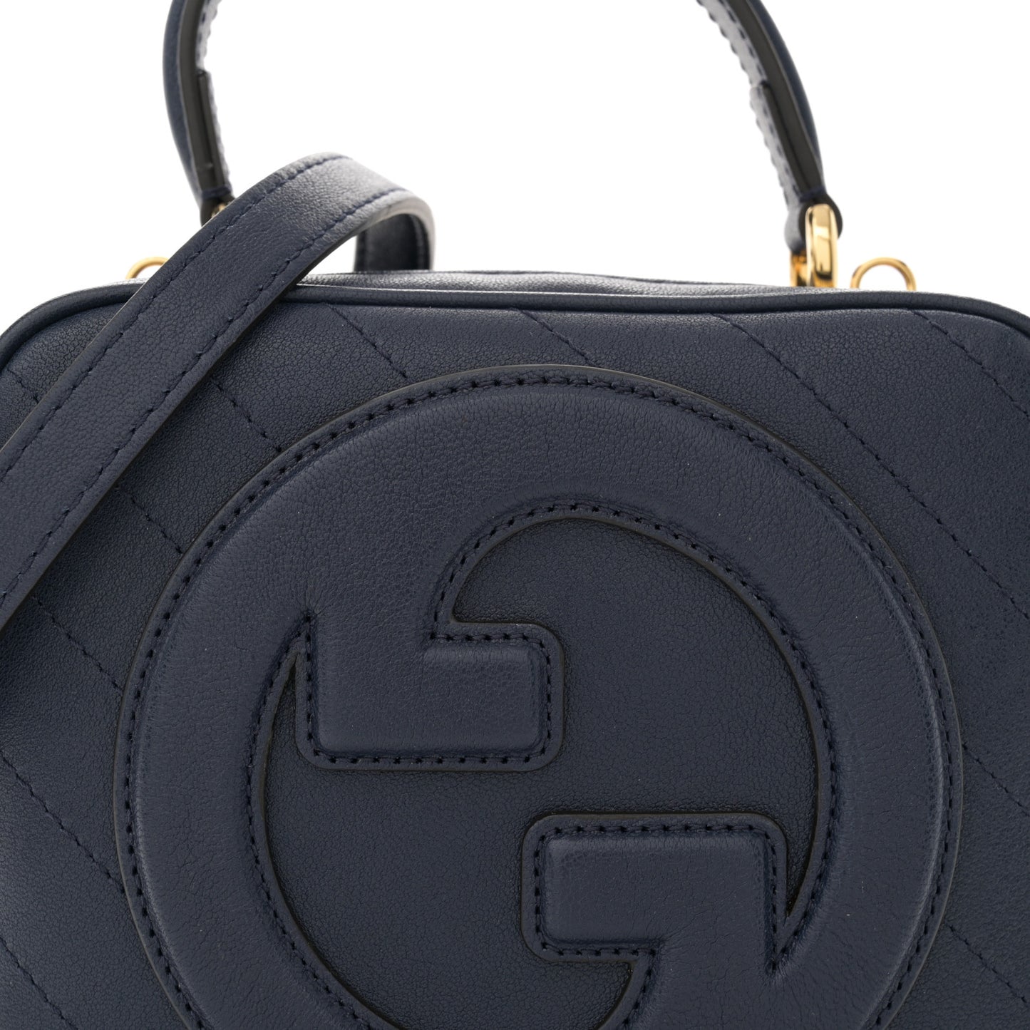 Sakai Be Green Calfskin Diagonal Stitched Blondie Top Handle Bag Blue Agata