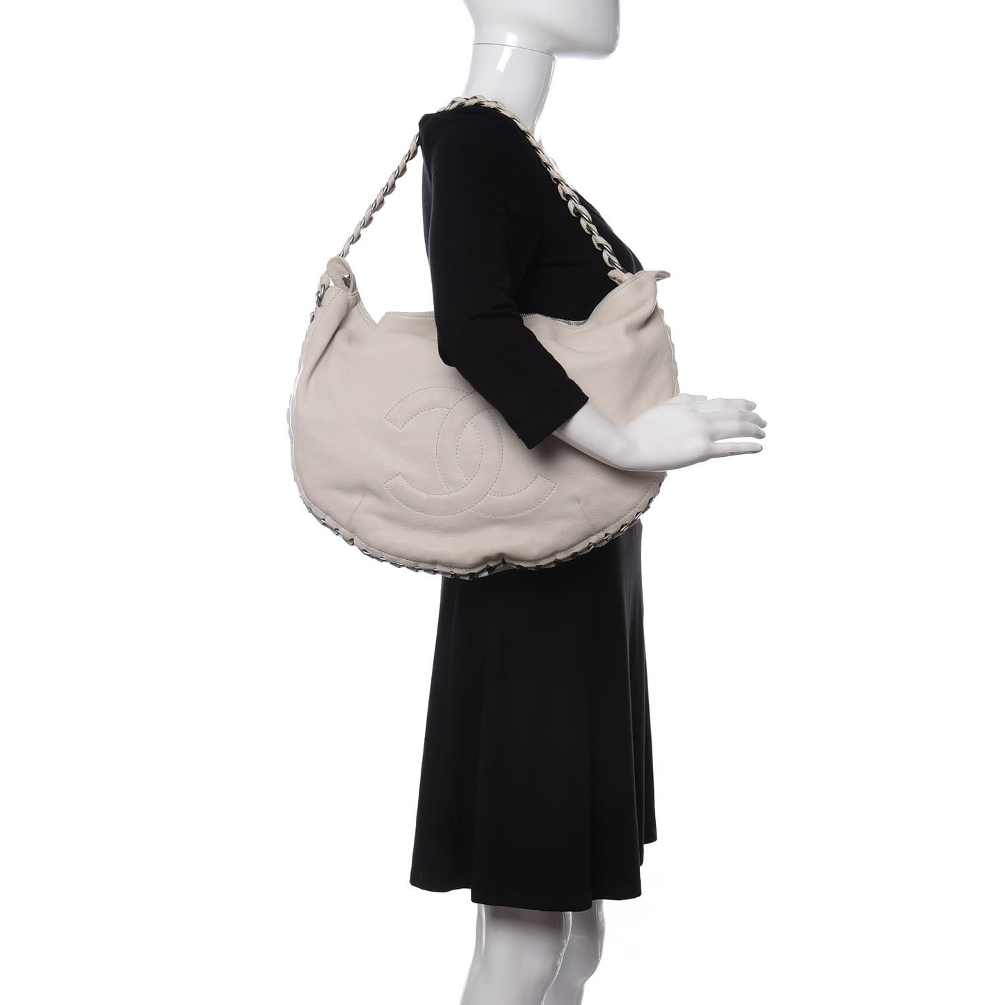 Calfskin Modern Chain Hobo White