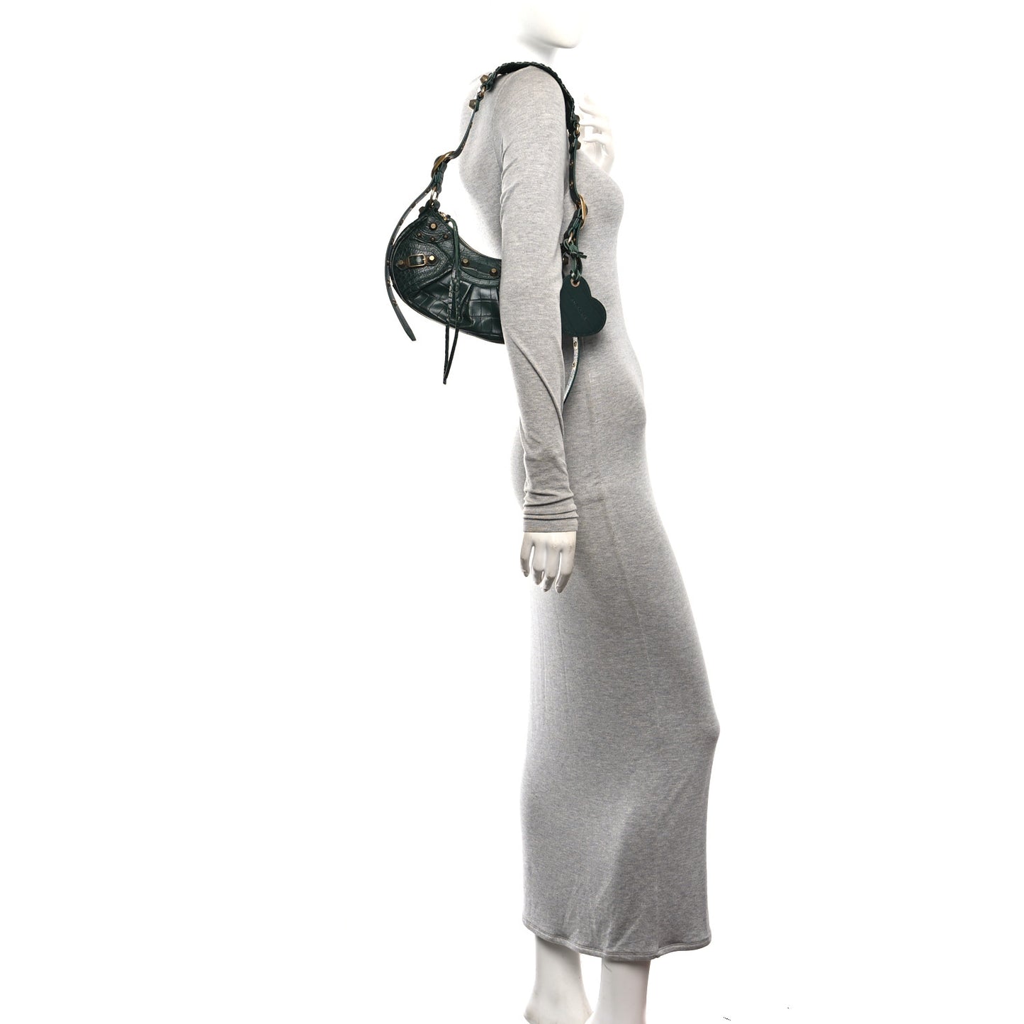 Extra Supple Calfskin Crocodile Embossed Le Cagole Shoulder Bag XS Forest Green