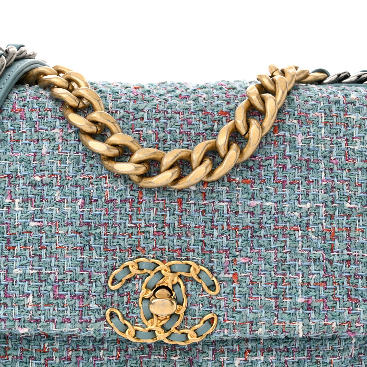 Chanel Tweed Quilted Medium Chanel 19 Flap Blue Multicolor 8 of 10