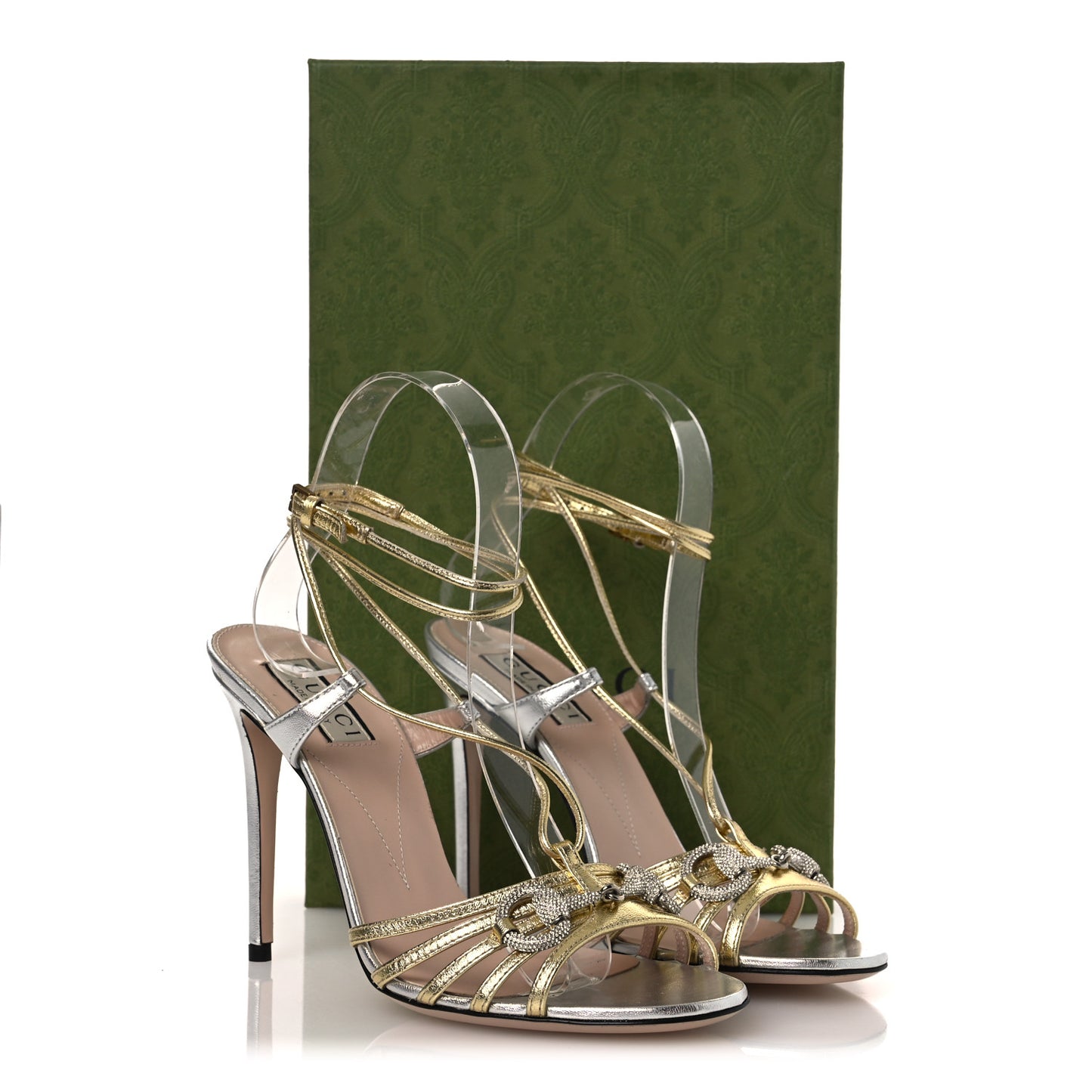 Malaga Kid Crystal Strappy Horsebit Sandals 37 Platino Silver
