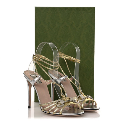 Gucci Malaga Kid Crystal Strappy Horsebit Sandals 37 Platino Silver 12 of 12