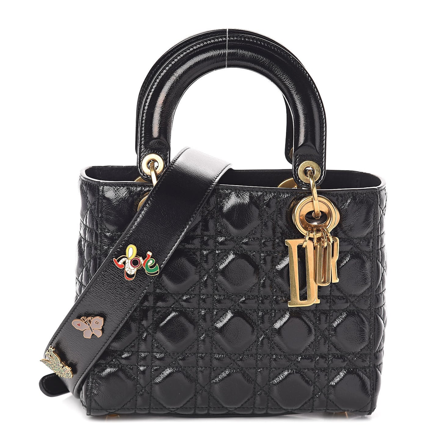 Crinkled Patent Cannage Small Lucky Badges My Lady Dior Black
