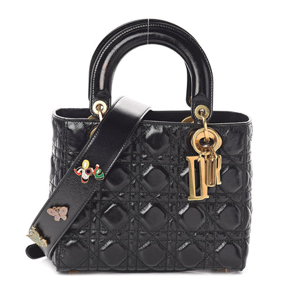 Christian Dior Crinkled Patent Cannage Small Lucky Badges My Lady Dior Black 1 of 13