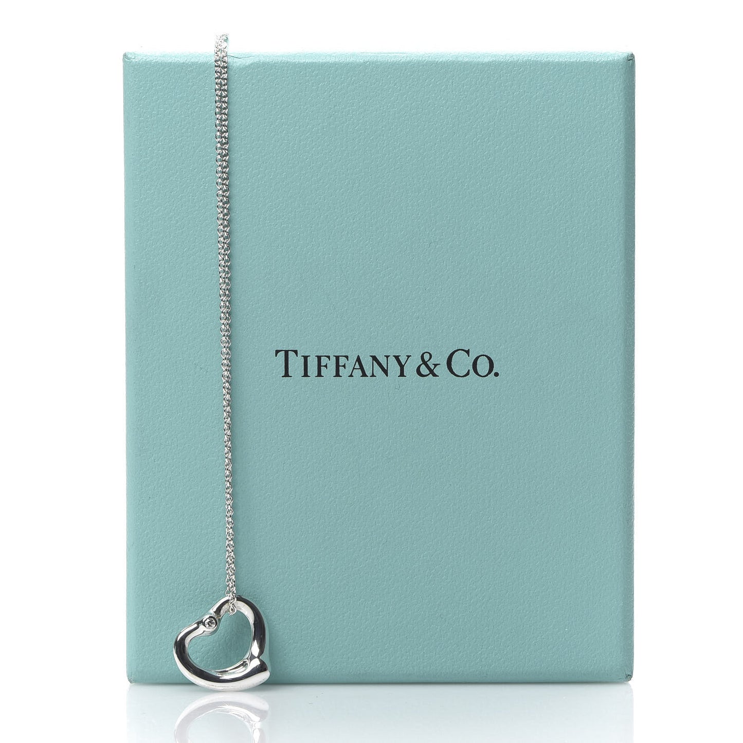 Sterling Silver Diamond 16mm Elsa Peretti Open Heart Pendant Necklace