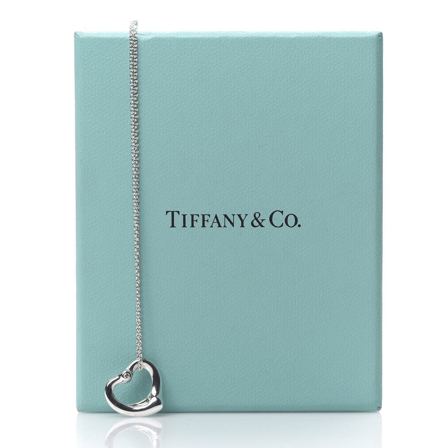 Tiffany Sterling Silver Diamond 16mm Elsa Peretti Open Heart Pendant Necklace 9 of 9