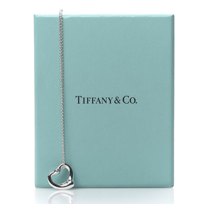 Tiffany Sterling Silver Diamond 16mm Elsa Peretti Open Heart Pendant Necklace 9 of 9