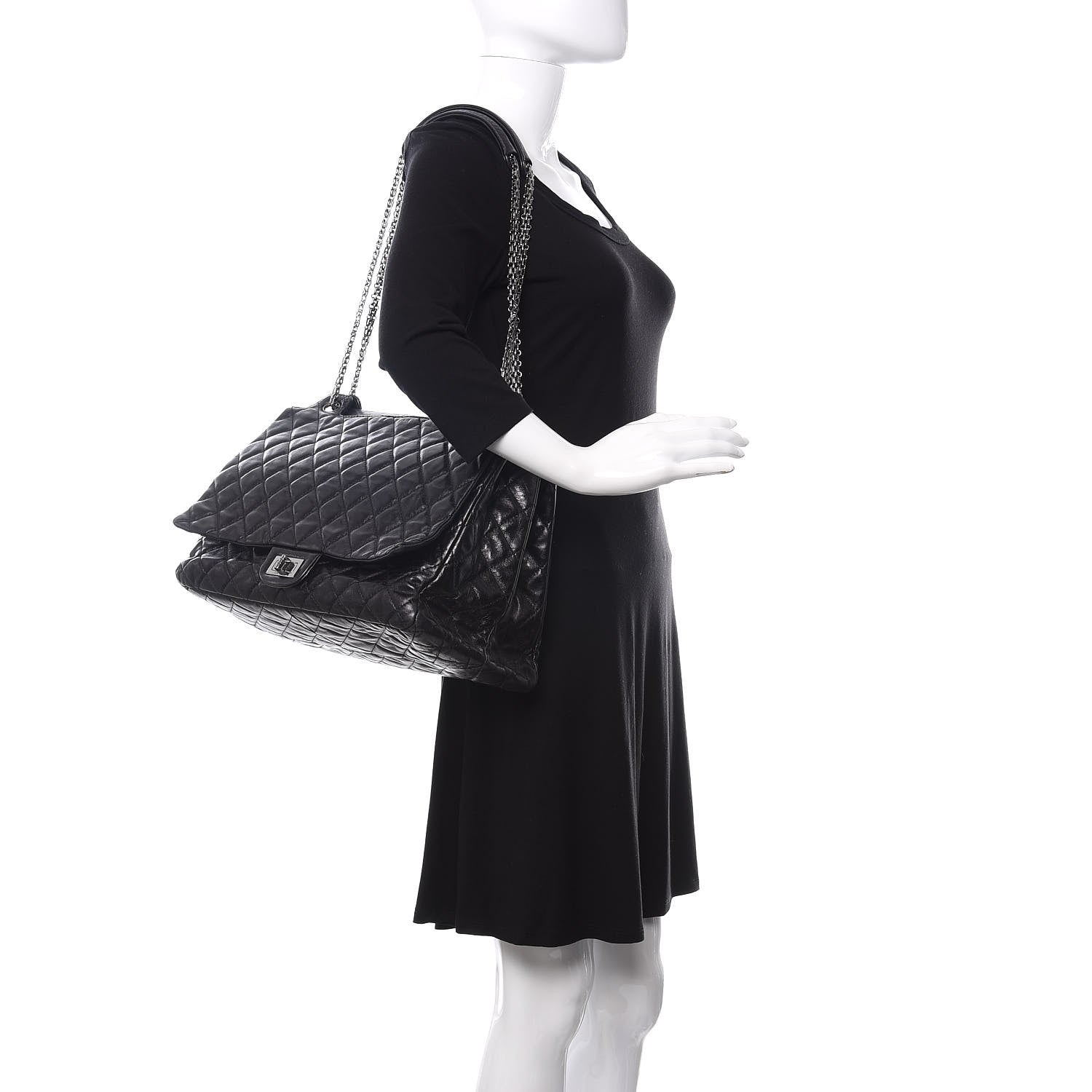 Chanel Metallic Calfskin Quilted XL Accordion Reissue Flap Black 2 of 12