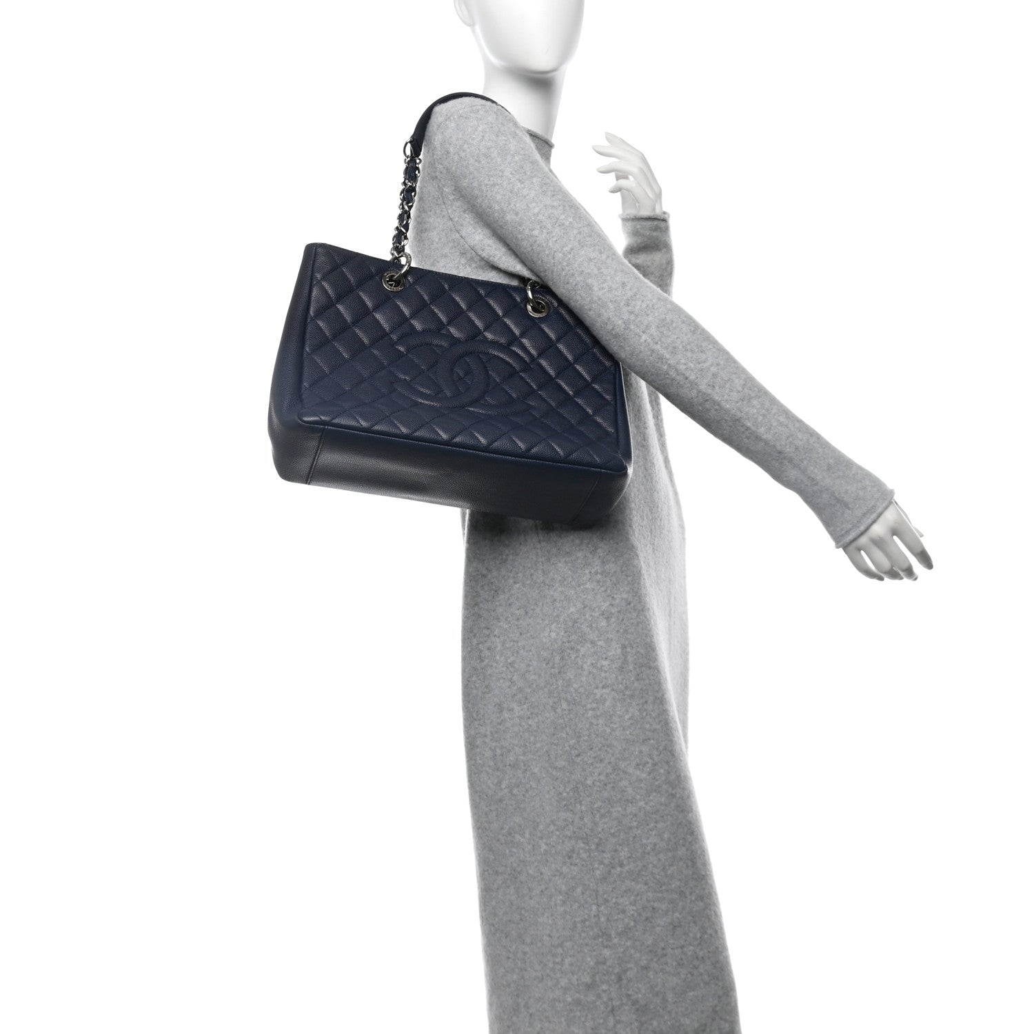 Chanel Caviar Quilted Grand Shopping Tote GST Navy Blue 2 of 13