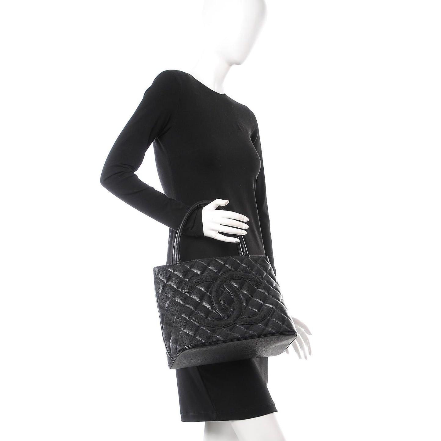 Caviar Quilted Medallion Tote Black