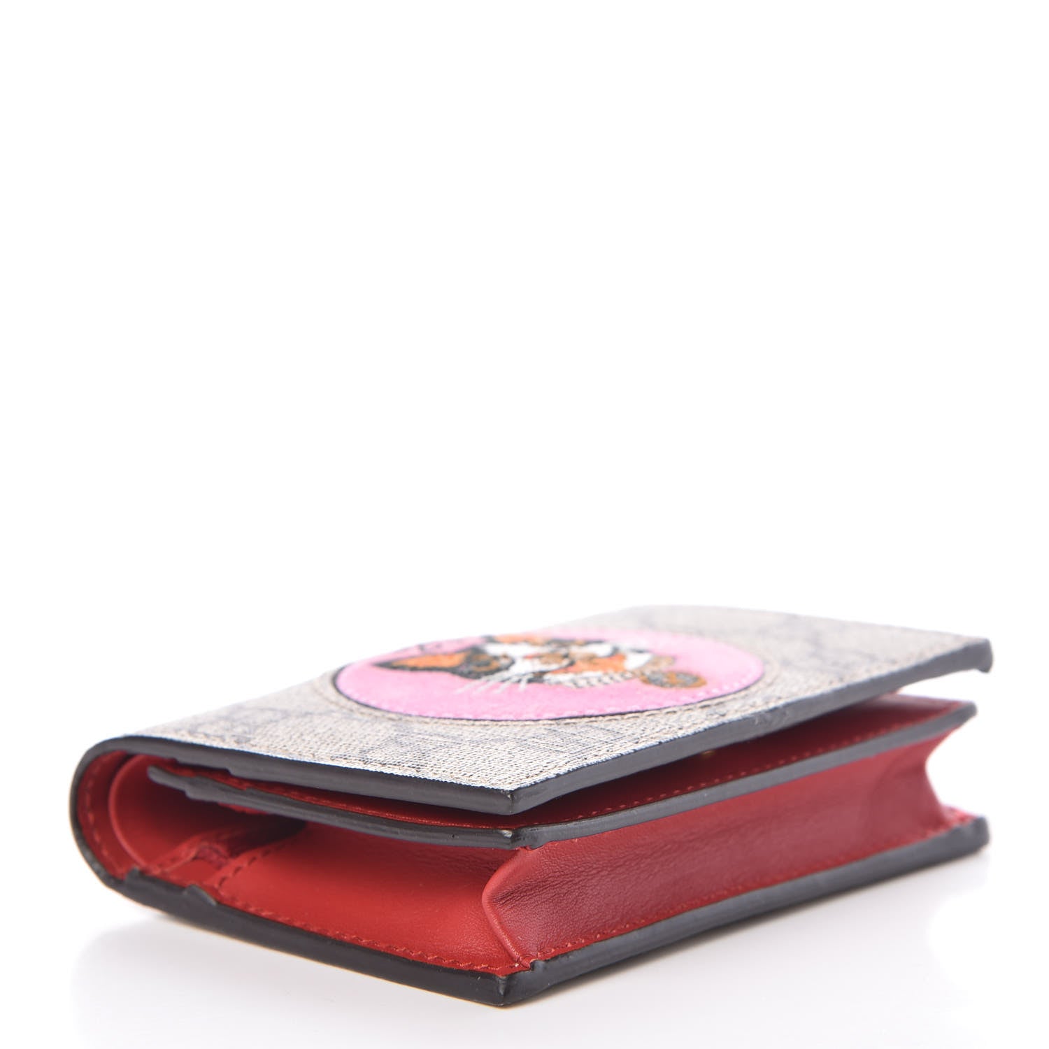 Gucci GG Supreme Monogram Bosco Patch Card Case Wallet Beige Malva Hibiscus Red 4 of 6