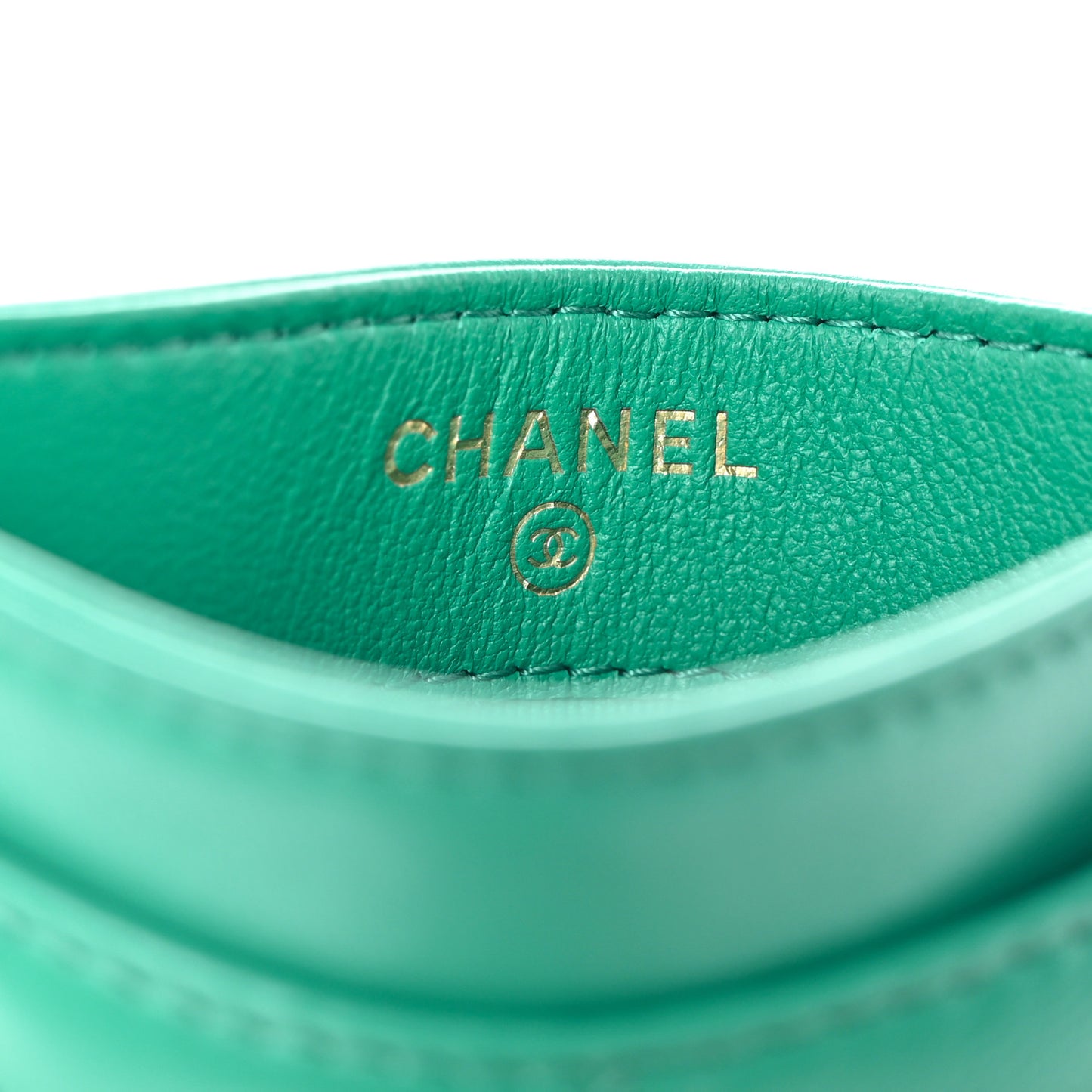 Lambskin Quilted Card Holder Green