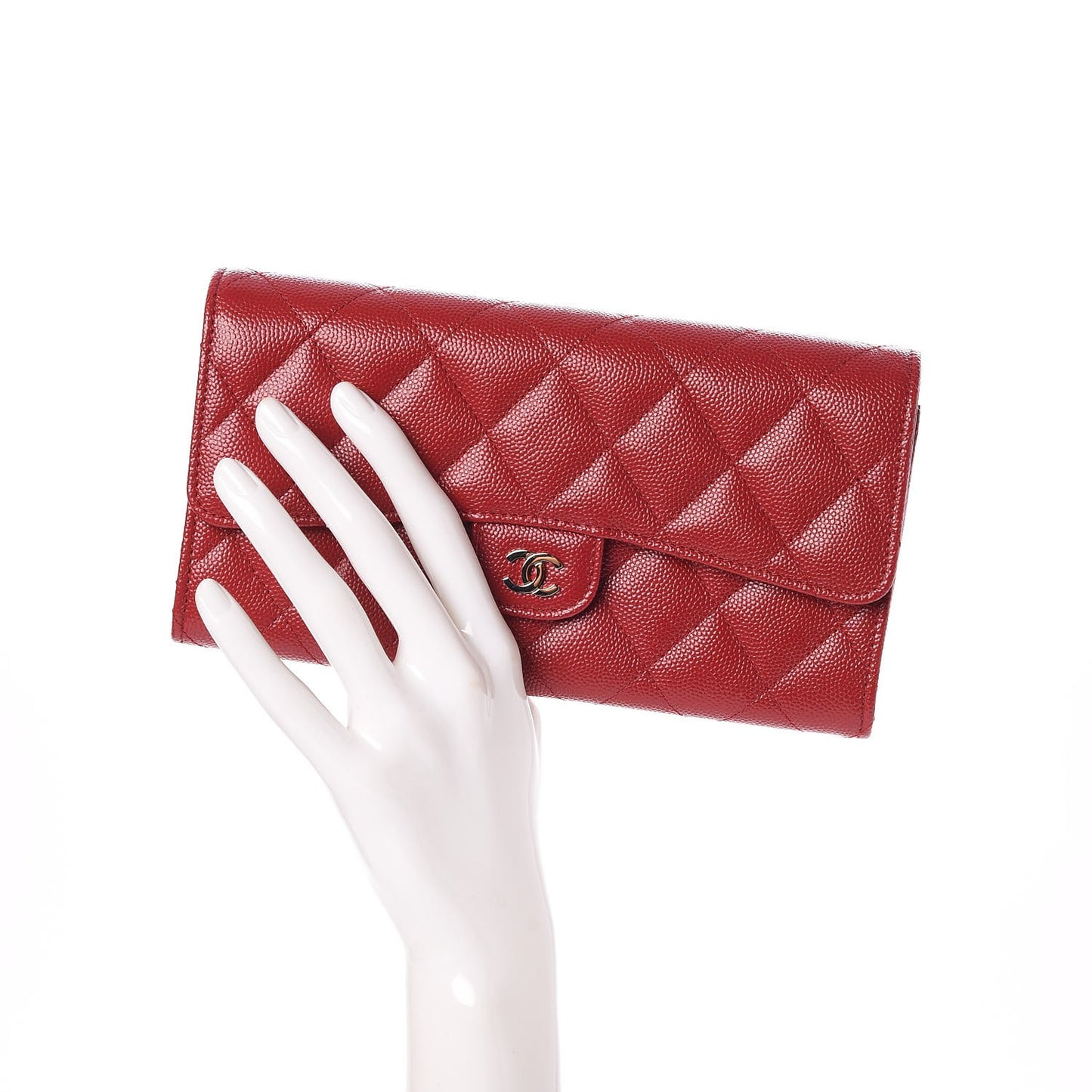 Caviar Quilted Large Gusset Flap Wallet Dark Red