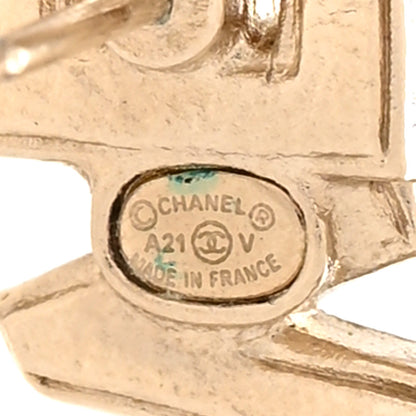 Chanel Crystal Pearl Signature Stud Earrings Gold 4 of 5