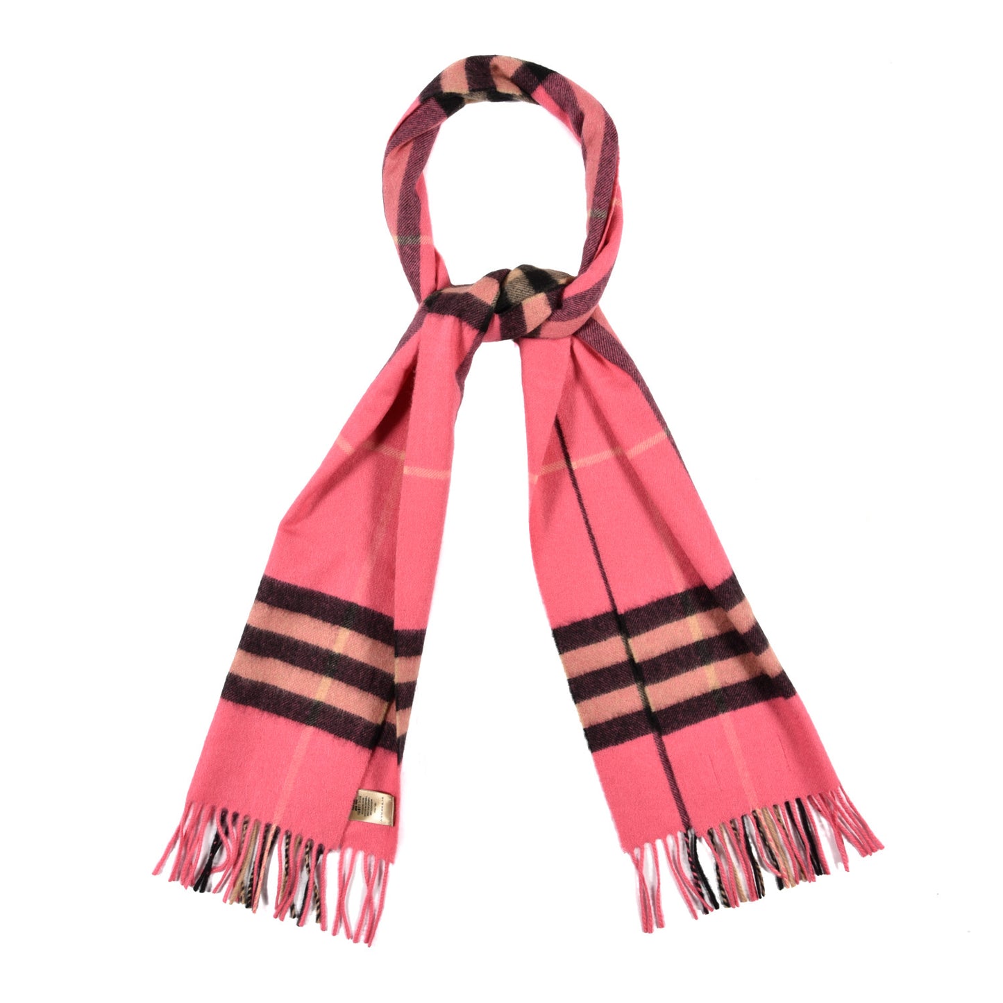 Cashmere Giant Check Fringe Scarf Pink
