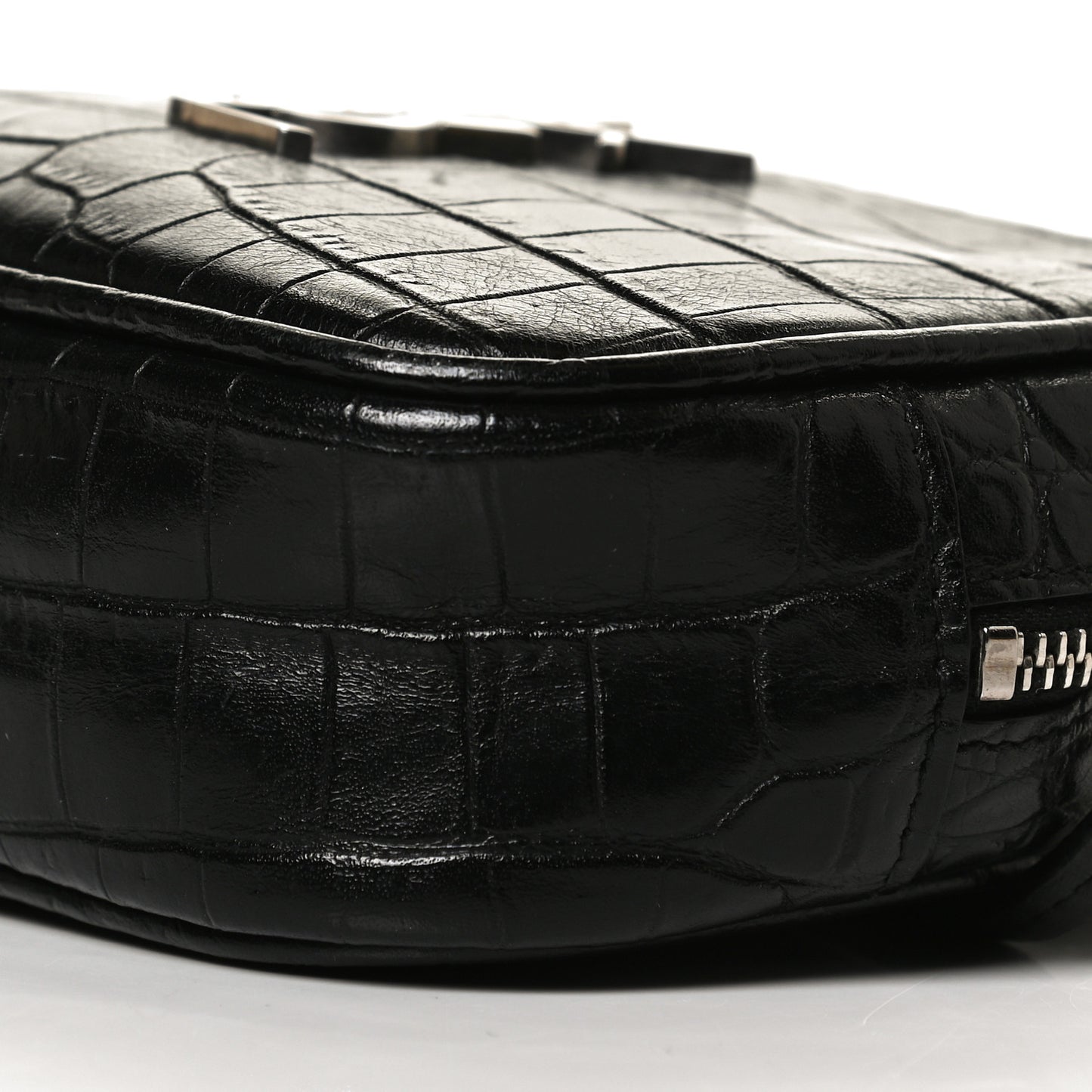 Calfskin Crocodile Embossed Monogram Blogger Bag Black