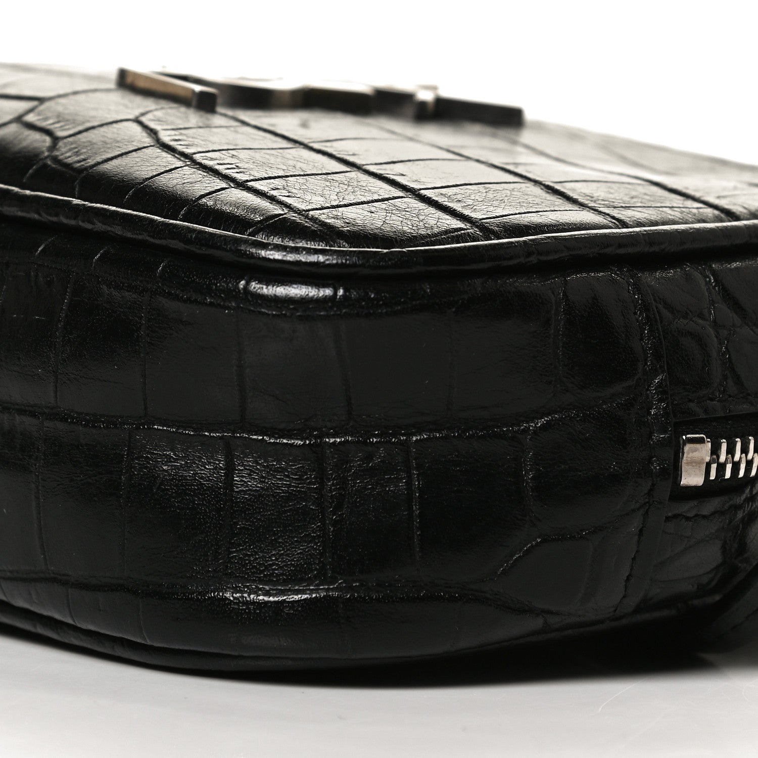 Saint Laurent Calfskin Crocodile Embossed Monogram Blogger Bag Black 10 of 10
