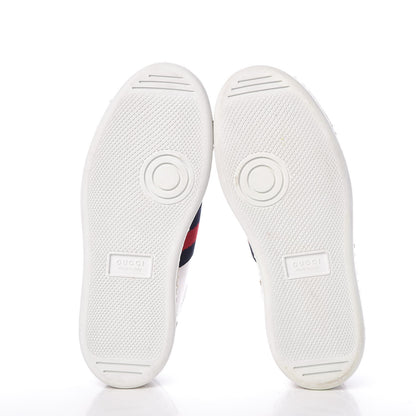 Gucci Calfskin Crystal Web Bee Embroidered Womens Ace Platform Sneakers 37 White 6 of 11