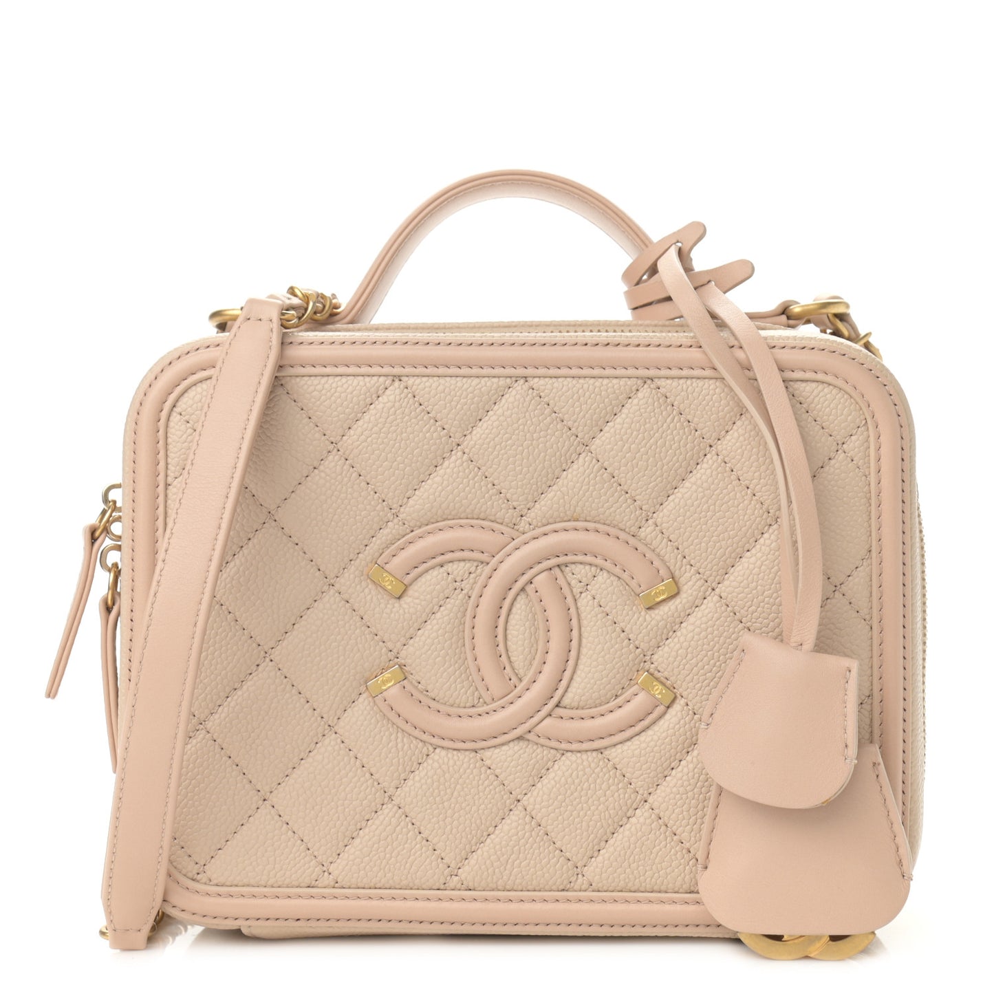 Caviar Quilted Medium CC Filigree Vanity Case Beige