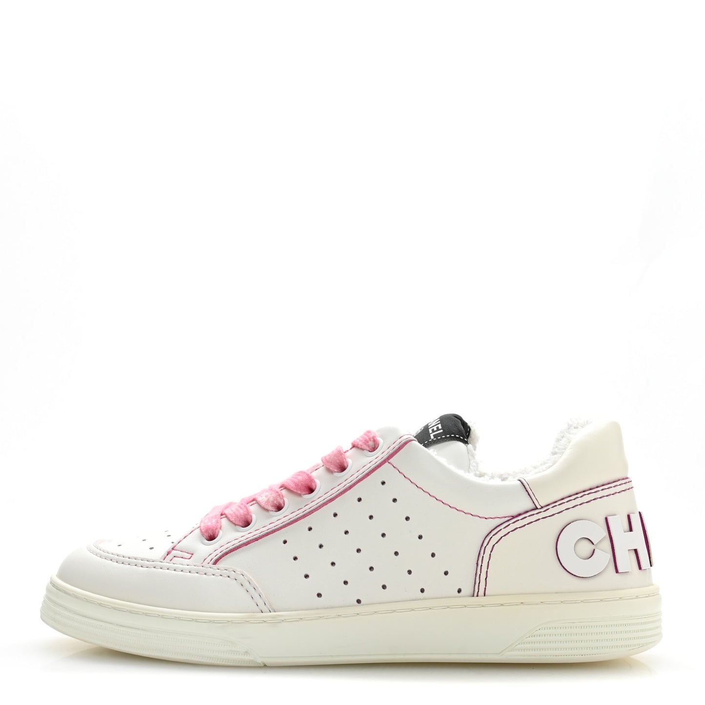 Calfskin Womens Logo Sneakers 38 White Pink
