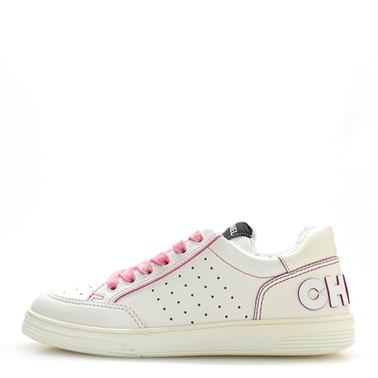 Chanel Calfskin Womens Logo Sneakers 38 White Pink 1 of 10