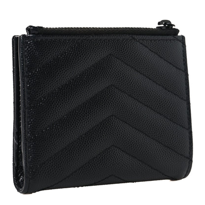 Saint Laurent Grain De Poudre Matelasse Chevron Monogram Zipped Card Case Black Black 3 of 9