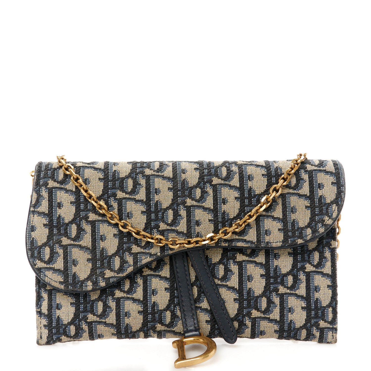 Christian Dior Oblique Saddle Chain Long Wallet Blue 1 of 10
