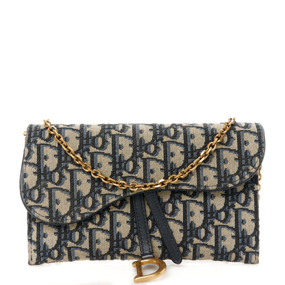 Christian Dior Oblique Saddle Chain Long Wallet Blue 1 of 10
