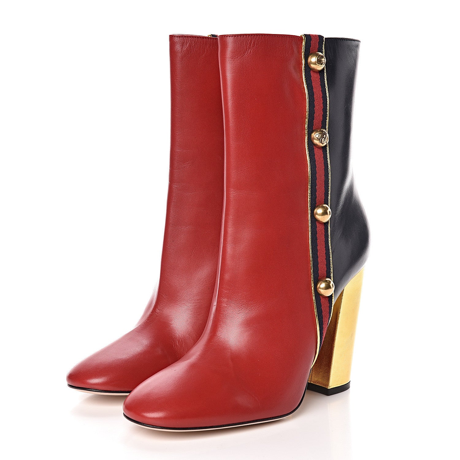 Gucci Malaga Kid Web Carly Mid Calf Boots 42 Hibiscus Red Oro Blue 3 of 9