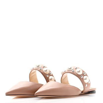 Jimmy Choo Nappa Pearly Stud Embellished Basette Flat Mules 37 Pink 3 of 7