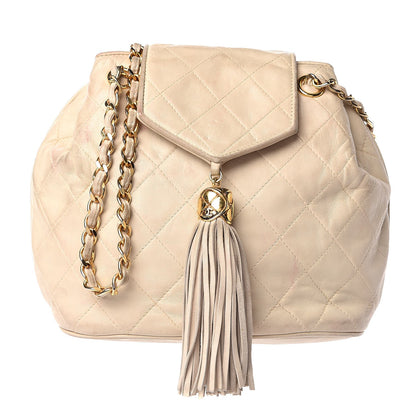 Chanel Lambskin Quilted Tassel Shoulder Bag Beige 1 of 16