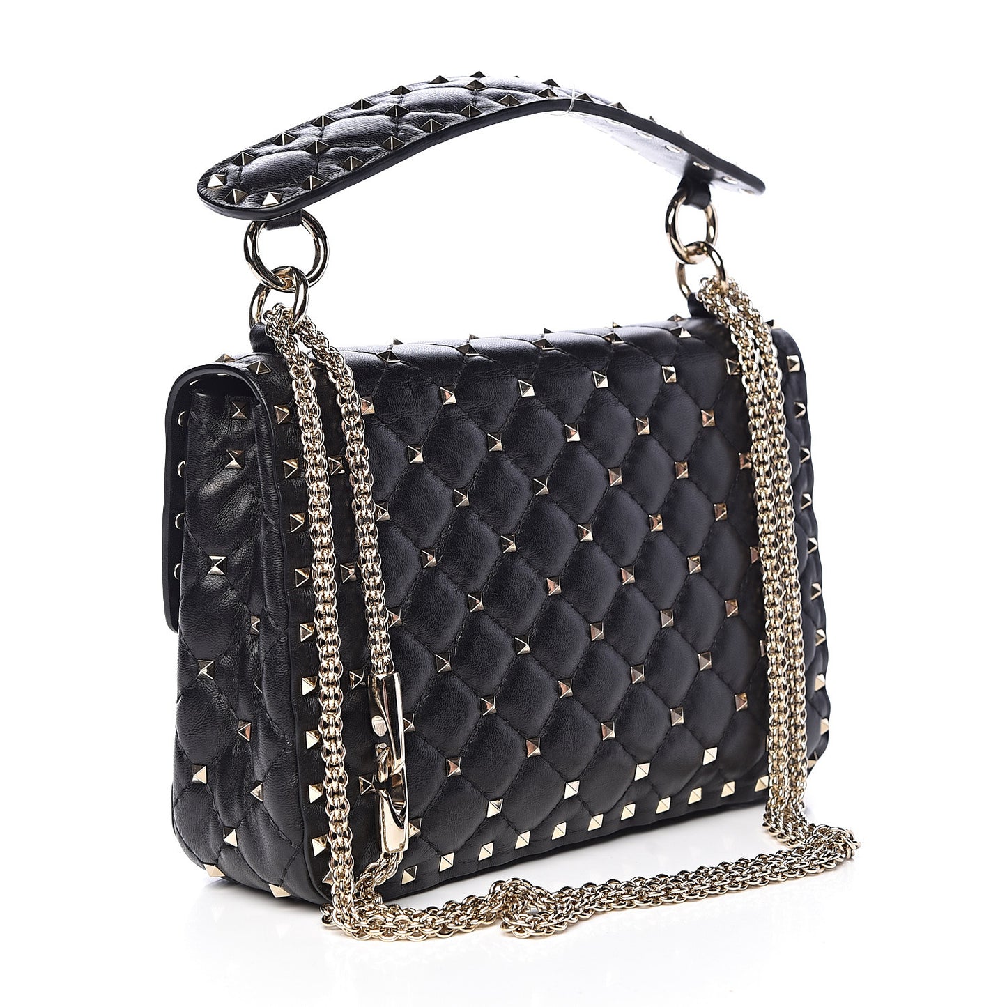Lambskin Medium Rockstud Spike Shoulder Bag Black