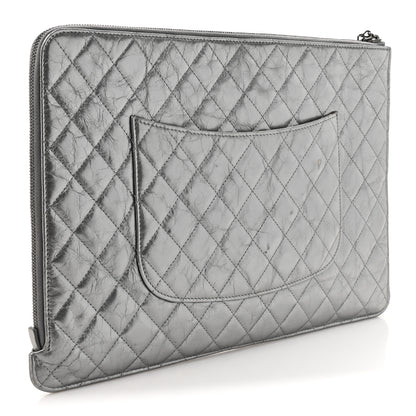 Chanel Metallic Crumpled Calfskin Quilted Large Slide Pouch Silver 3 of 13