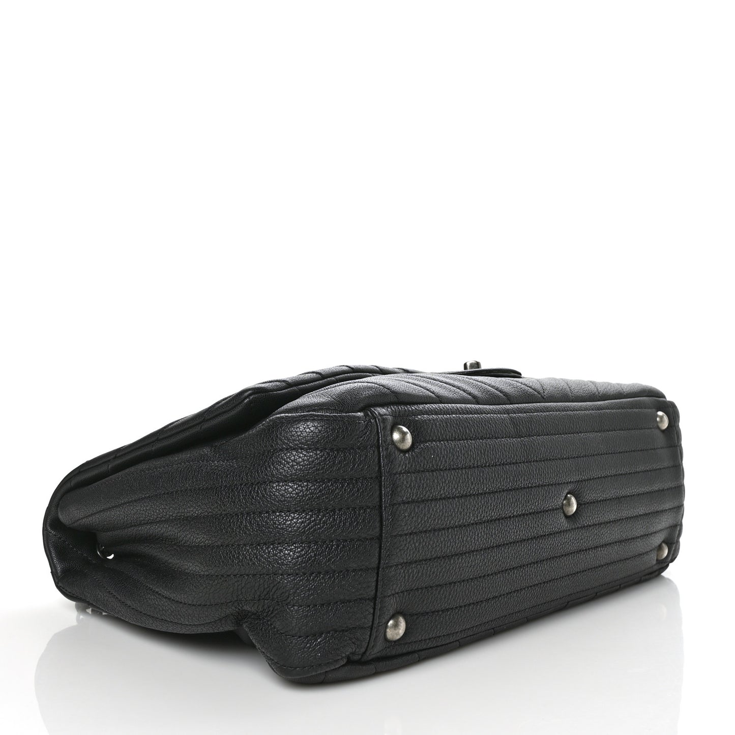 Calfskin Chevron Quilted XXL Travel Flap Bag Black