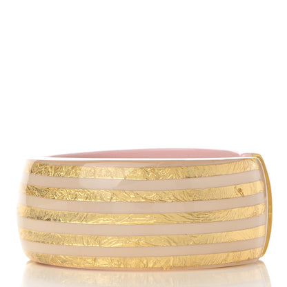 Chanel Resin Striped Pearl CC Cuff Light Pink Gold 3 of 5
