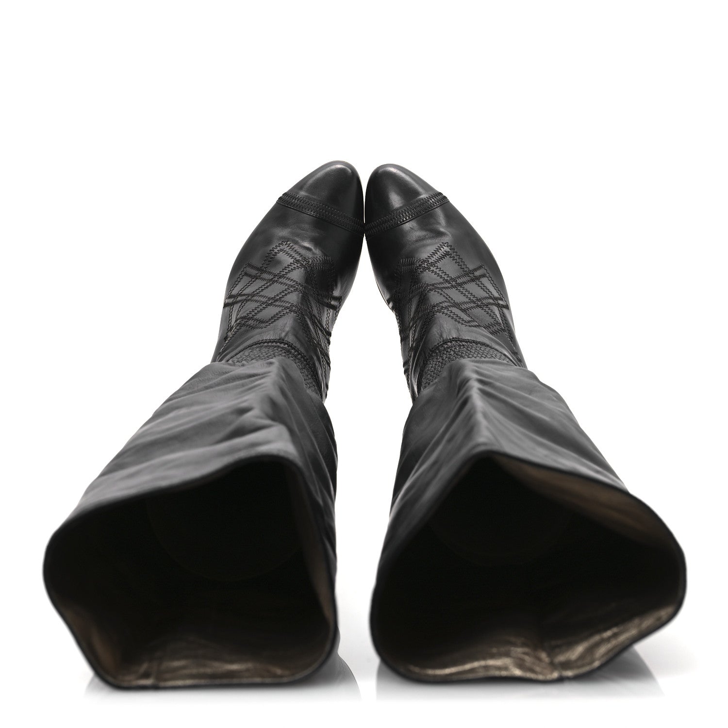 Chanel Calfskin Gathered Stitched High Boots 39.5 Black 2 of 12