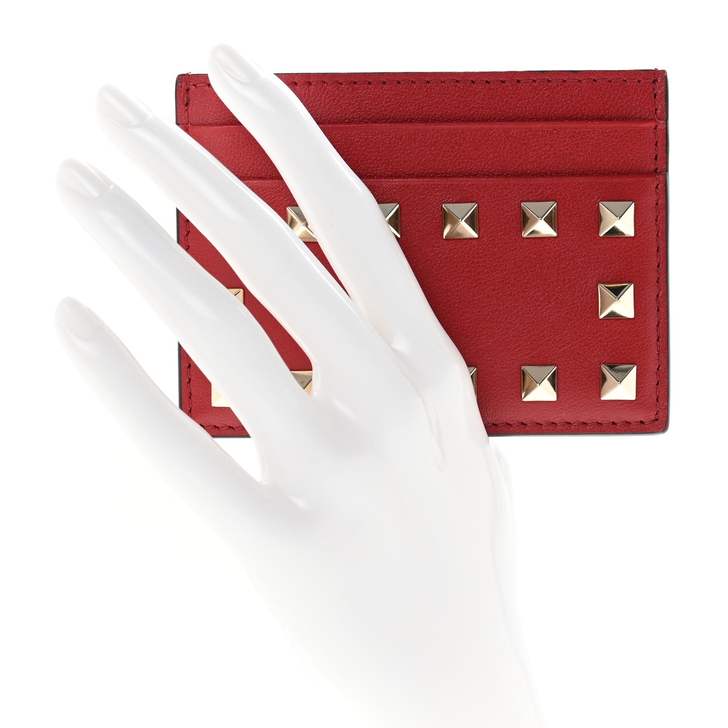 Valentino Garavani Vitello Rockstud Card Holder Rosso Valentino 2 of 7
