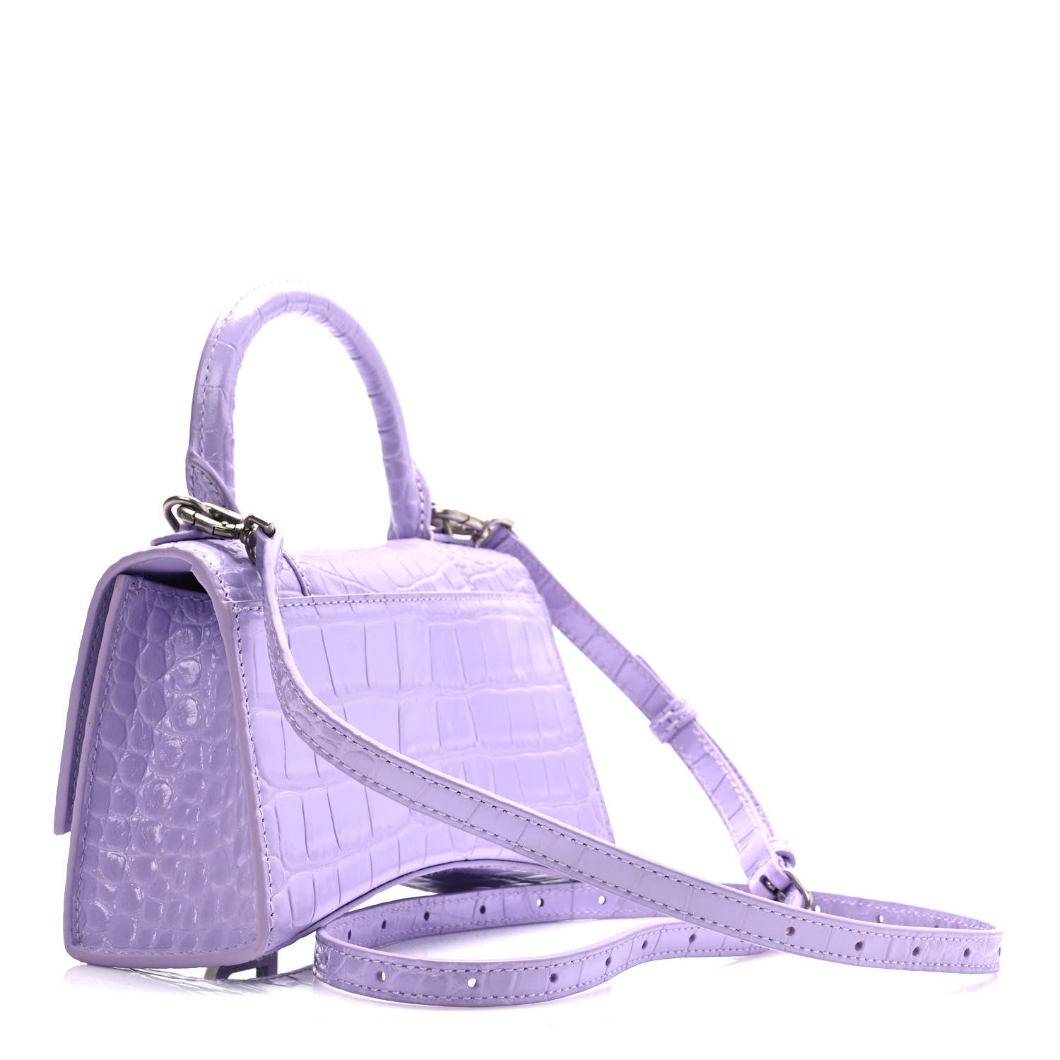 Balenciaga Shiny Calfskin Crocodile Embossed Hourglass Top Handle Bag XS Lilac 2 of 7