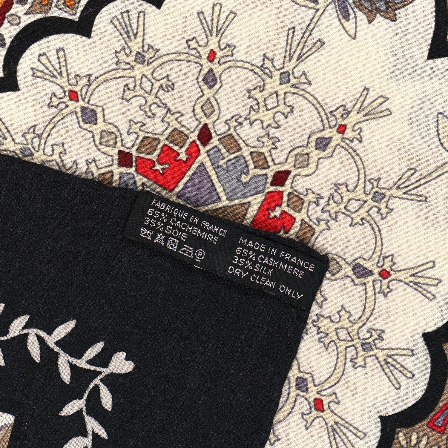 Hermes Cashmere Silk Aux Portes Du Palais Shawl 140 Black Beige Rouge 3 of 6