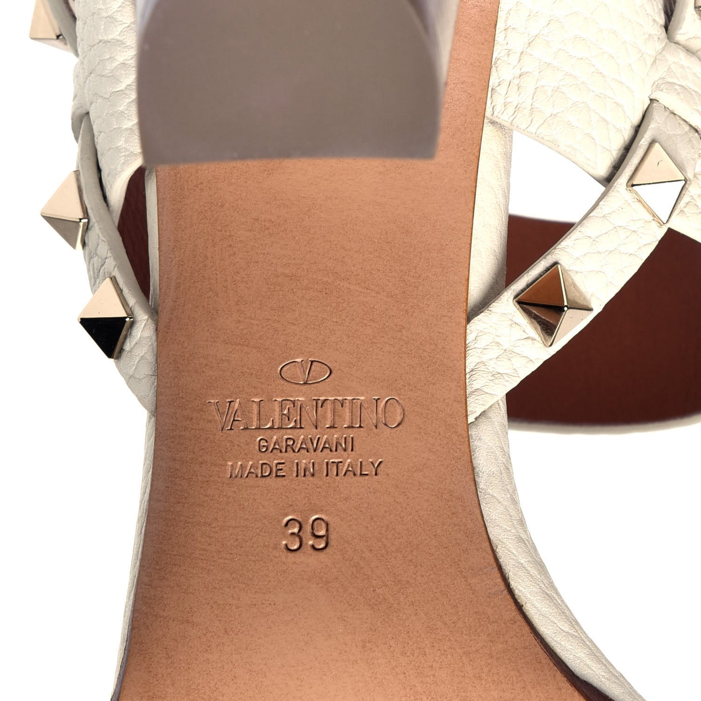 Pebbled Calfskin Rockstud Double Slingback Strap 85mm Sandals 39 Light Ivory