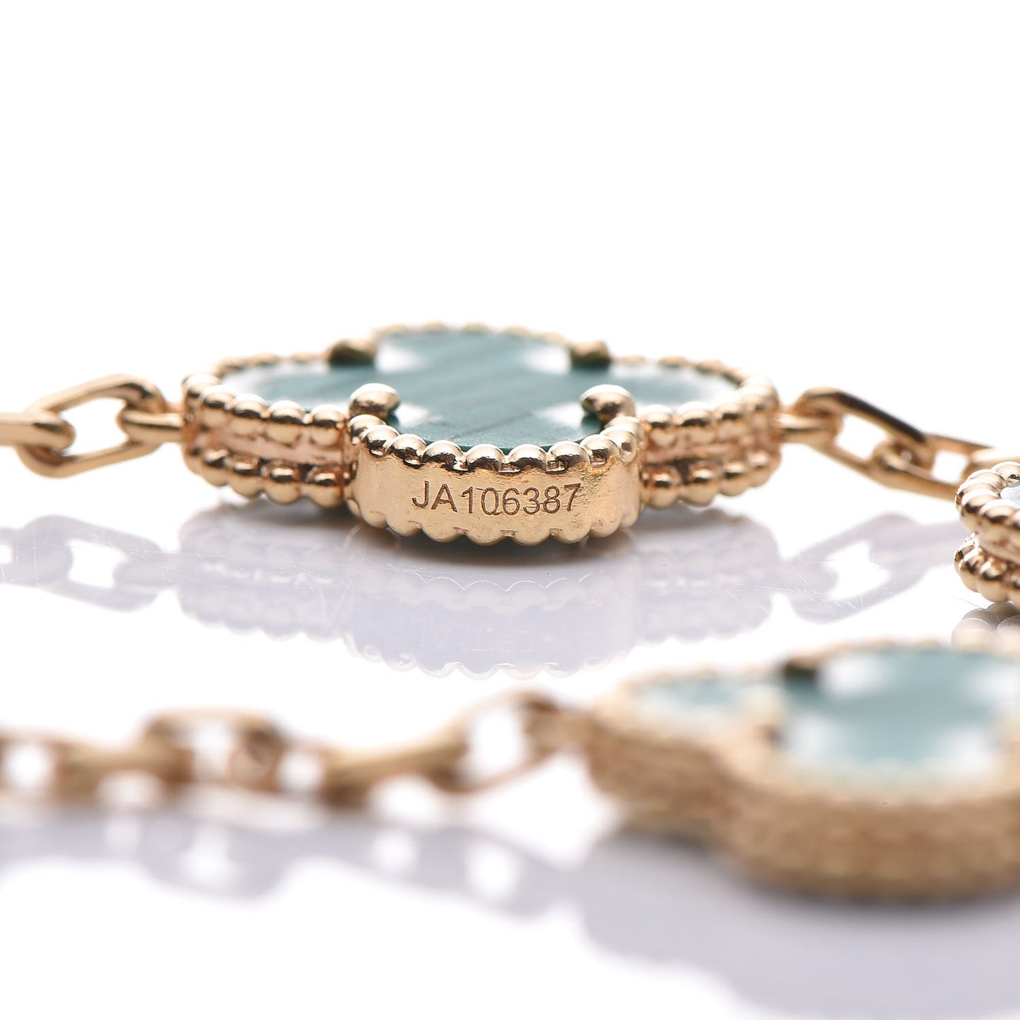18K Yellow Gold Malachite 5 Motifs Vintage Alhambra Bracelet