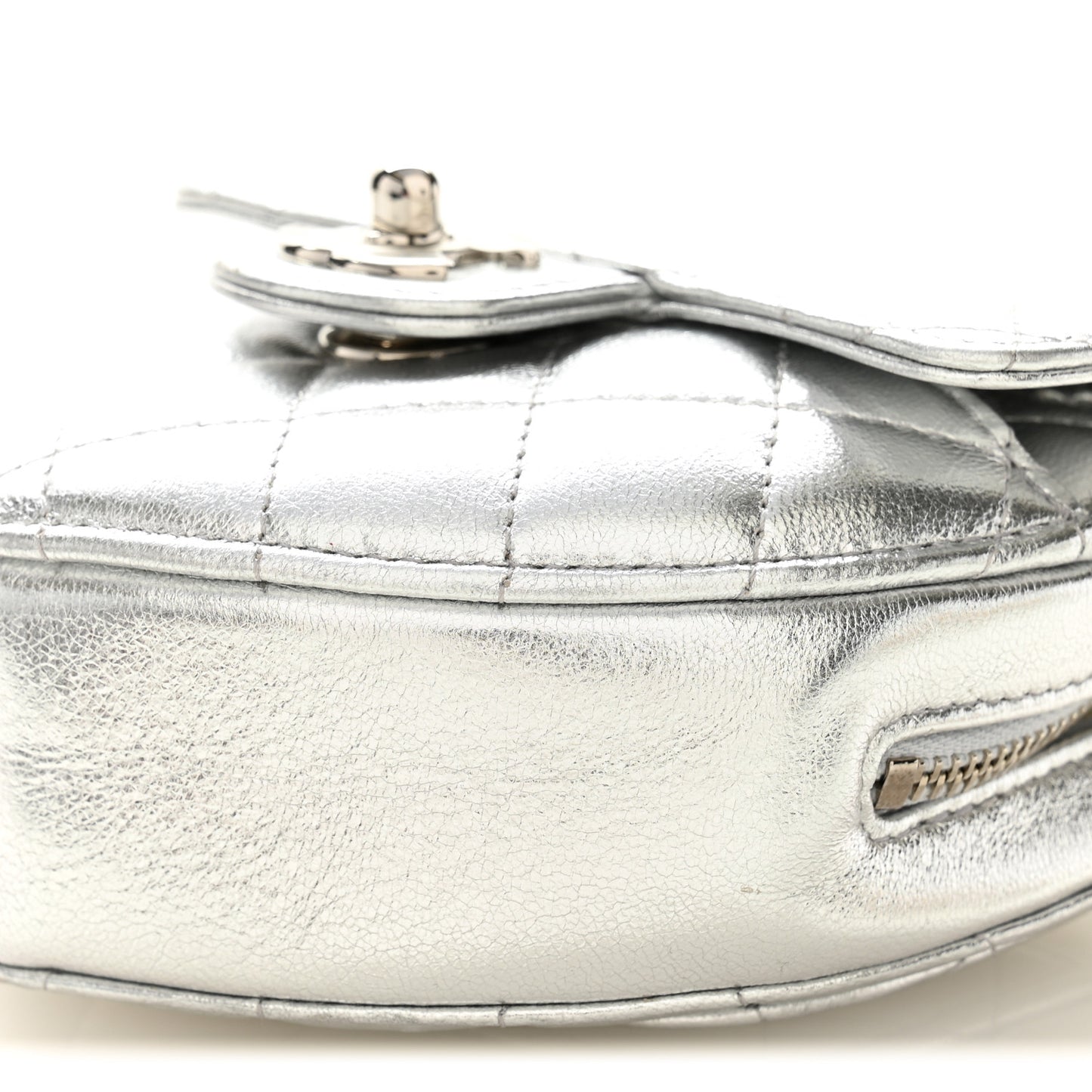 Metallic Lambskin Quilted CC In Love Heart Clutch With Chain Silver