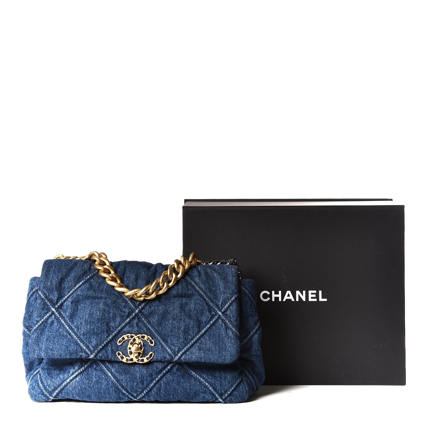 Denim Quilted Large 19 Flap Blue