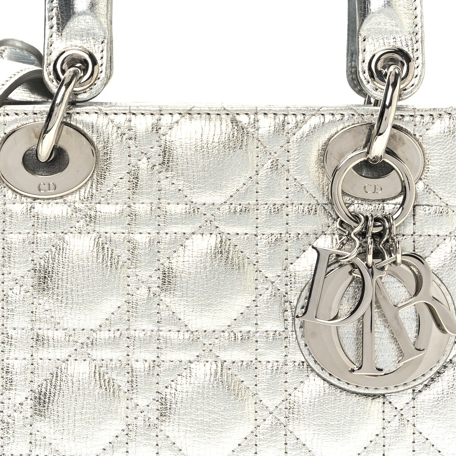 Christian Dior Metallic Grained Calfskin Cannage Small Lucky Badges My Lady Dior Silver 8 of 11