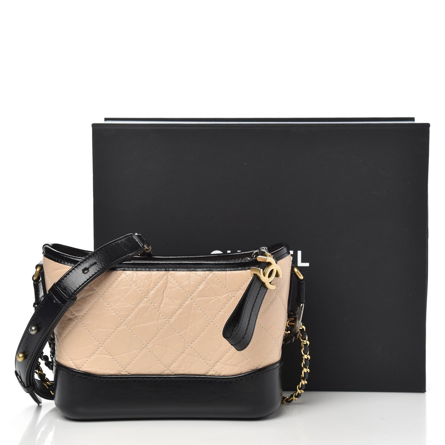 Aged Calfskin Quilted Small Gabrielle Hobo Beige Black