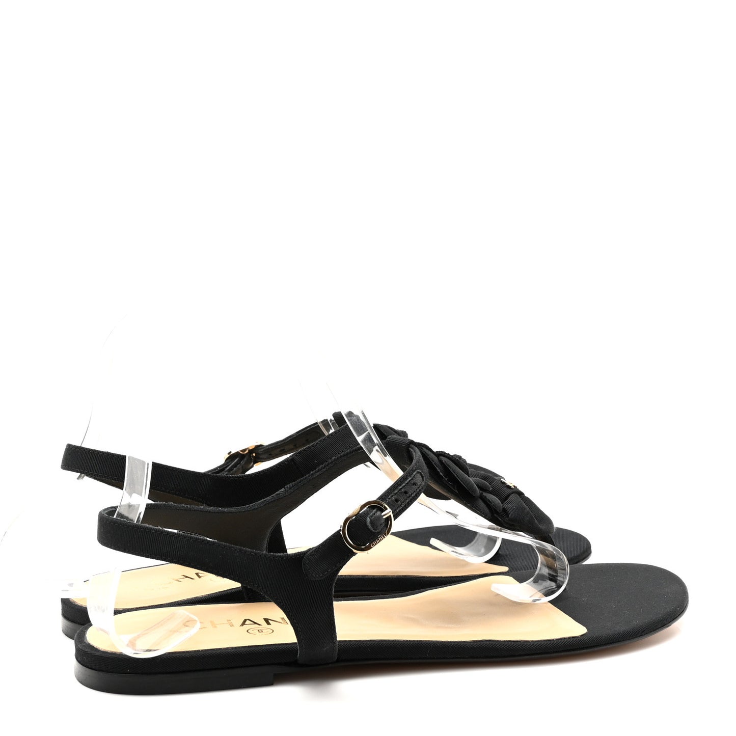 Grosgrain Lambskin Camellia Bow Thong Sandals 39 Black