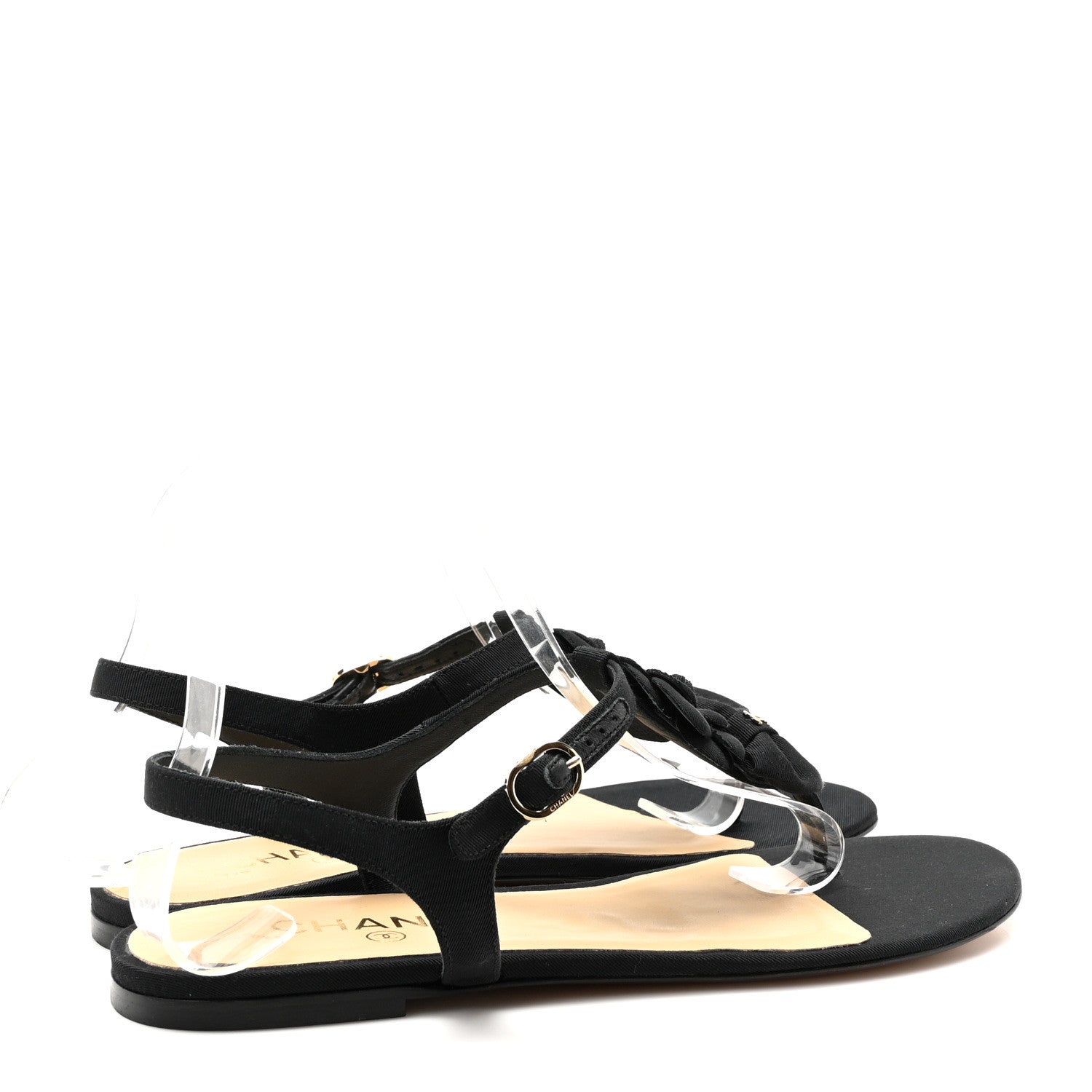 Chanel Grosgrain Lambskin Camellia Bow Thong Sandals 39 Black 5 of 9