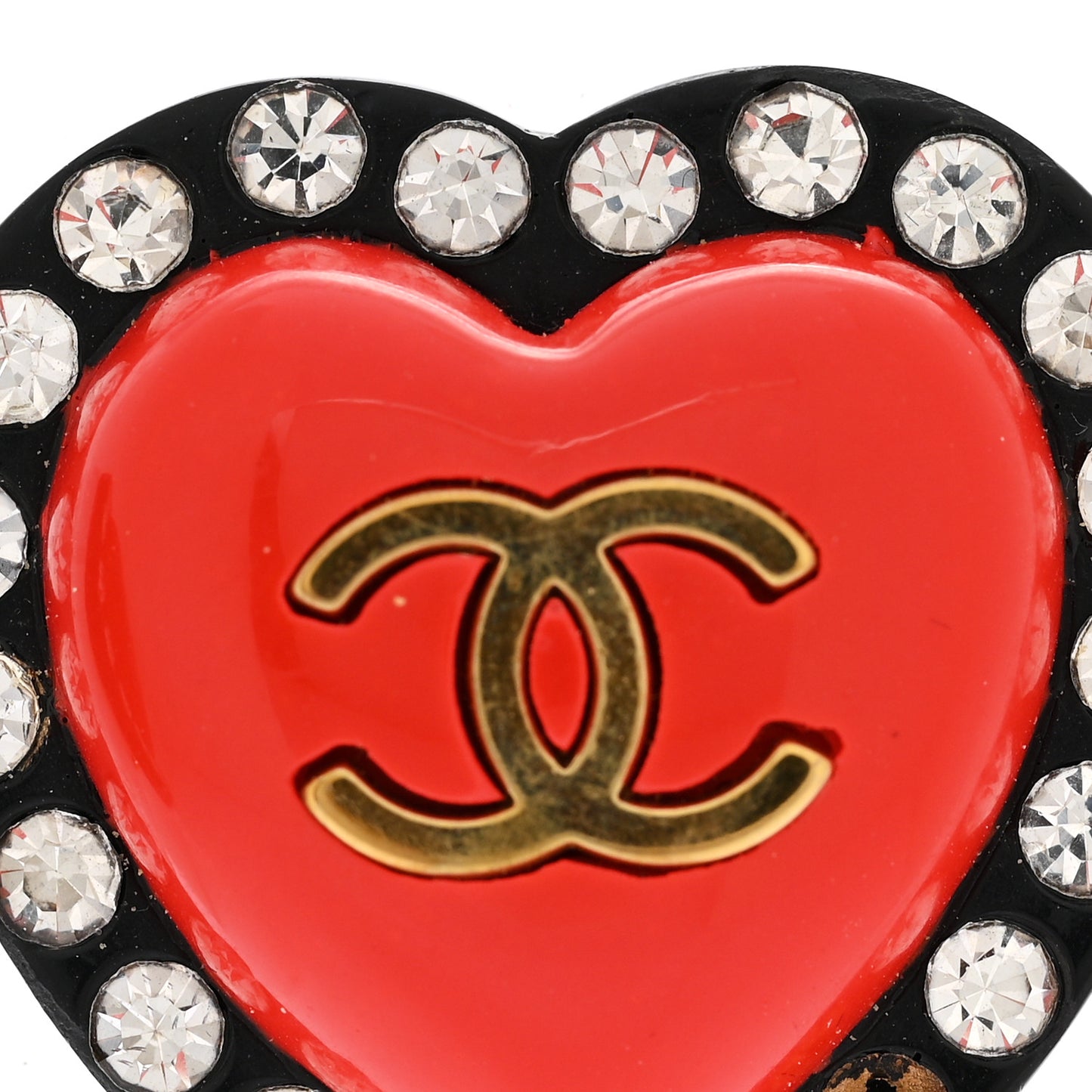 Resin Crystal CC Heart Clip On Earrings Red Black Gold
