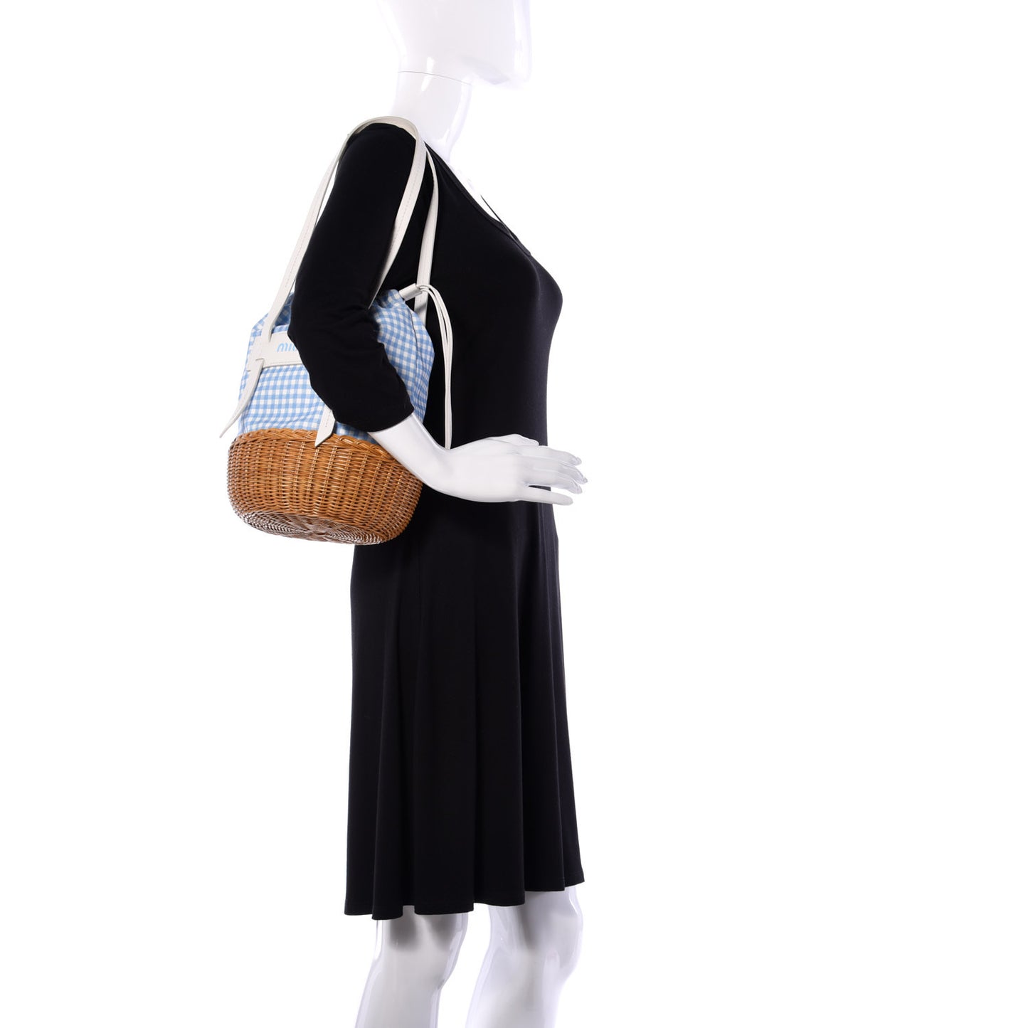 Canapa Vichy Wicker Gingham Basket Bag Celeste Miel