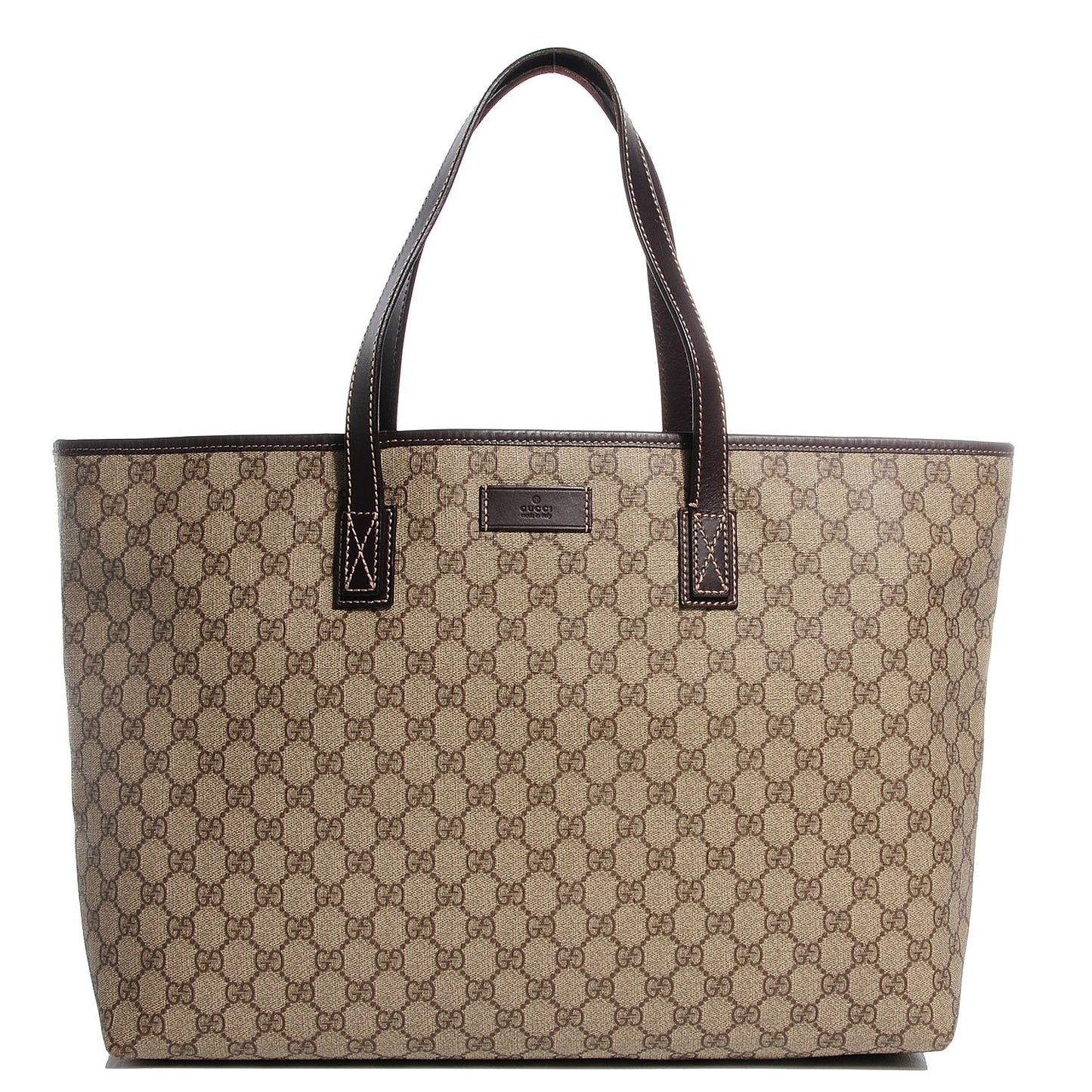 GG Supreme Monogram Large Zippered Shopping Tote Dark Brown